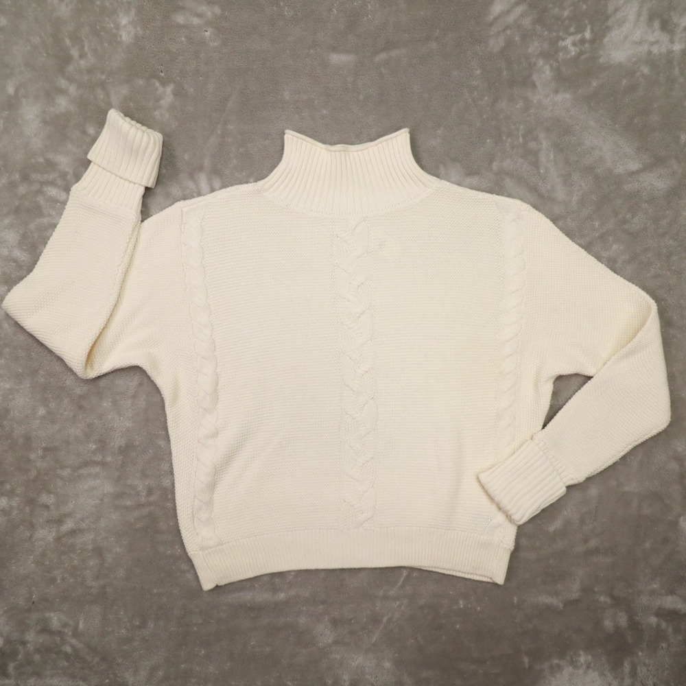 Gap Ivory Long Sleeve Cable Knit‎ Mock Neck Sweater Women's Large NWT Classic